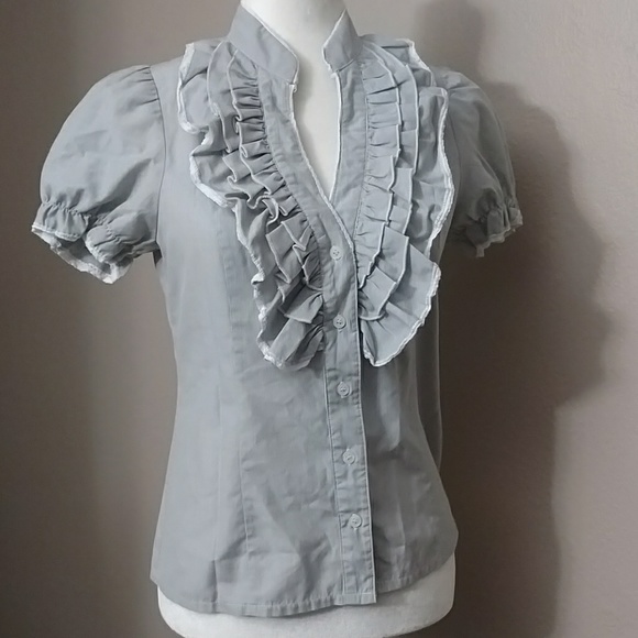 Romeo & Juliet Couture Tops - Romeo & Juliet Blue White Stripe Ruffled Top - L
